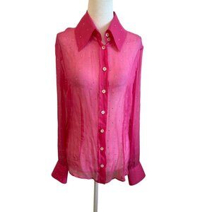 Y2K Vintage Iconic D&G Hot Pink Dolce Gabbana Crystals Button Down Shirt Silk